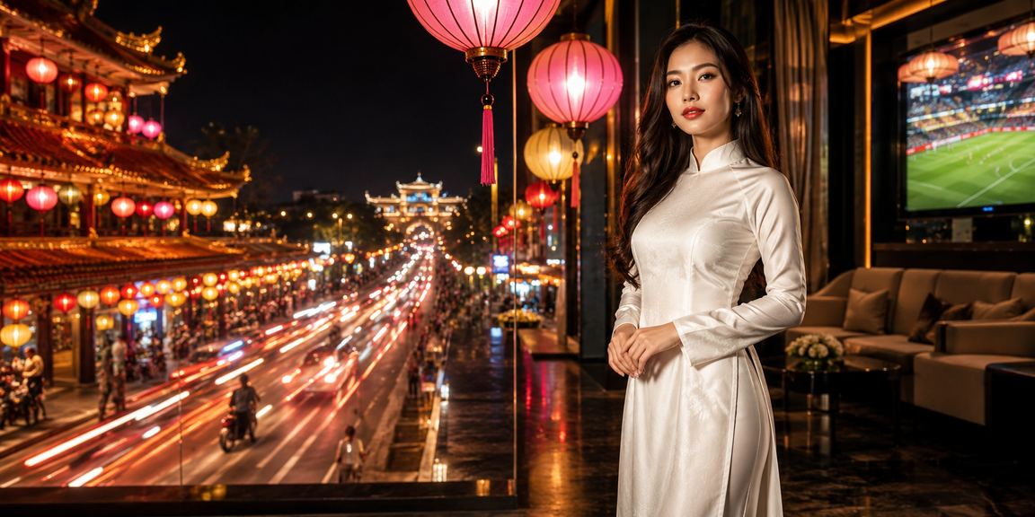 Không khí cổ vũ bóng đá sôi nổi tại Huế với trang phục áo dài truyền thống đặc trưng