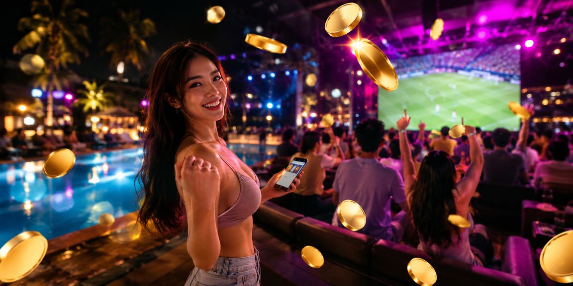 Khung cảnh giải trí ban đêm tại Mũi Né với ánh đèn neon rực rỡ gợi lên không khí cá cược sôi động